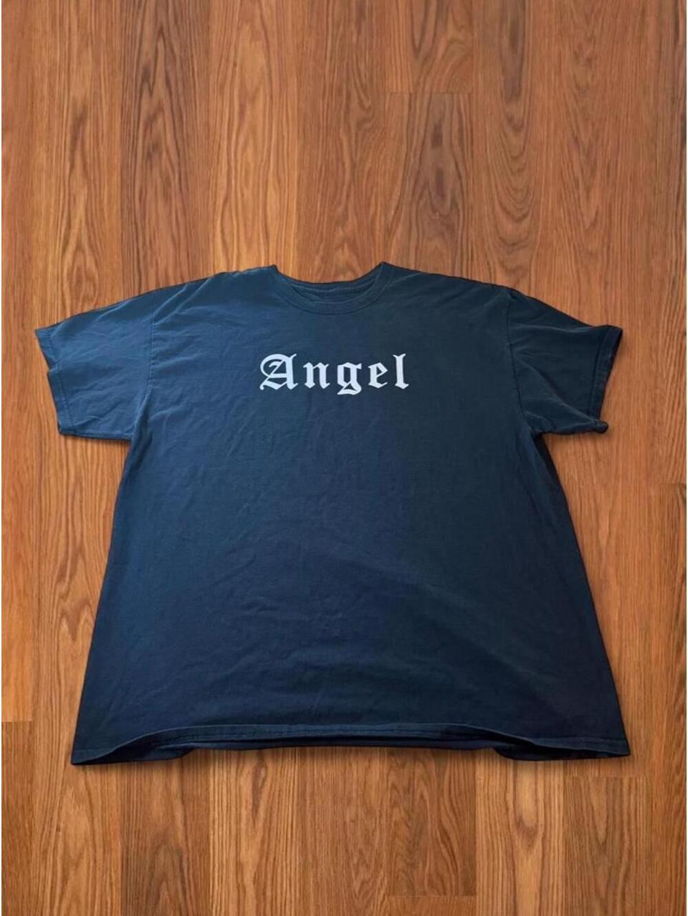 Mens Black Gothic Angel T Shirt Graphic Tee Back Wings Streetwear Punk Y2K XL